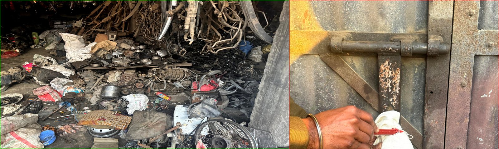 मोटरसाइकिल काटकर बेचने वाले कबाड़िये की दुकान सील ! 20 इंजन, 1 मोटरसाइकल बरामद !!